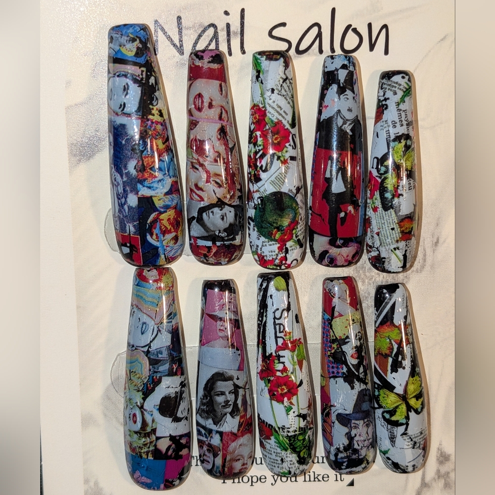 Handmade Celebrity Themed Printed Acrylic Presson Nails Sz Medium